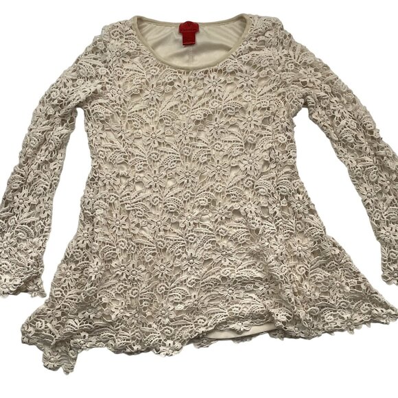 Vintage Womens V Cristina Crochet Lace Blouse Large Long Flared Sleeves Cream - Picture 9 of 9